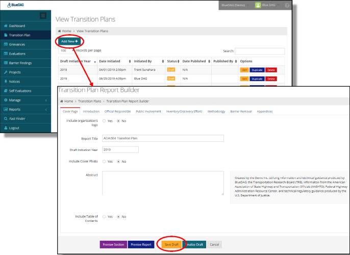 BlueDAG Transition Plan builder screenshot